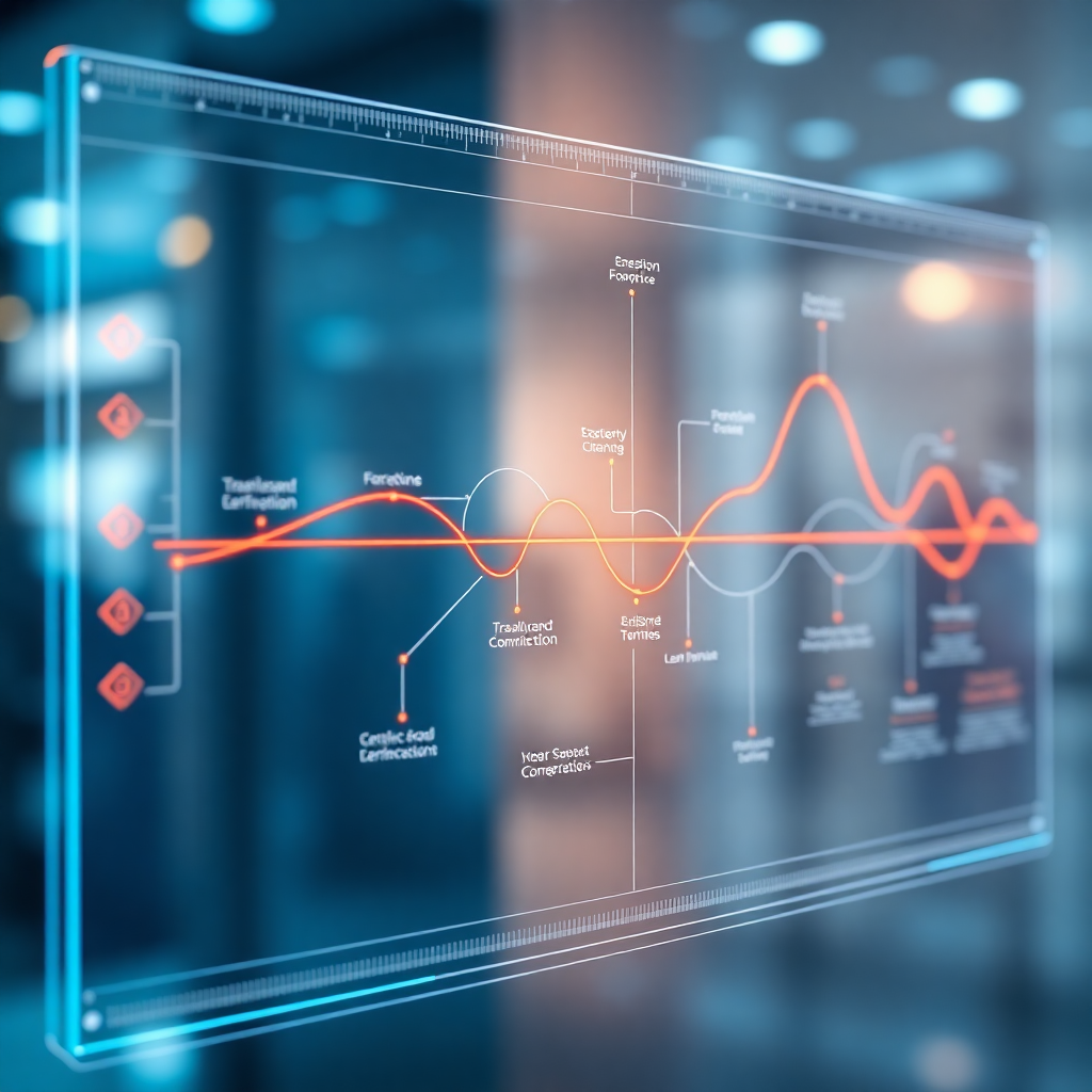 A digital roadmap illustrated on a futuristic transparent screen, lines connecting different business functions.